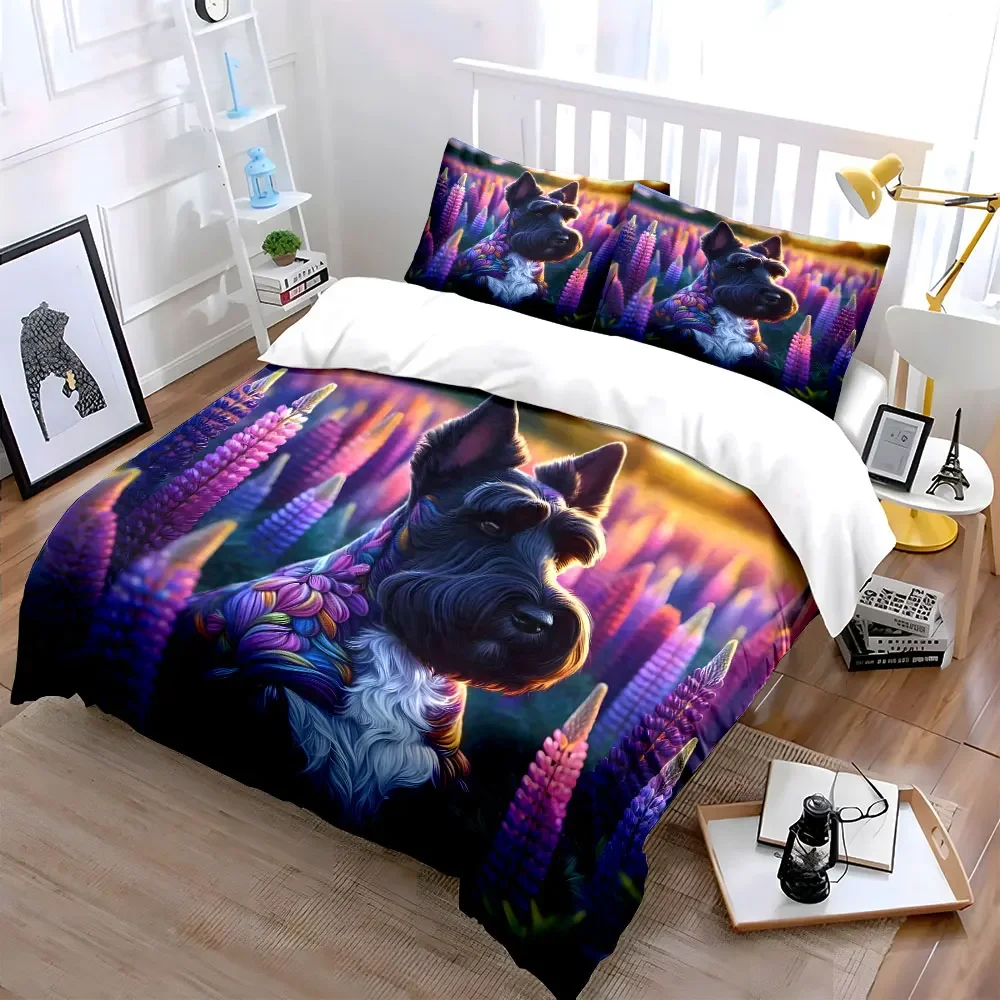 Colorful Dog Floral Artwork Decor Multiple sizes kid's and adults' bedroom Exquisite 3PC bedding set, gift