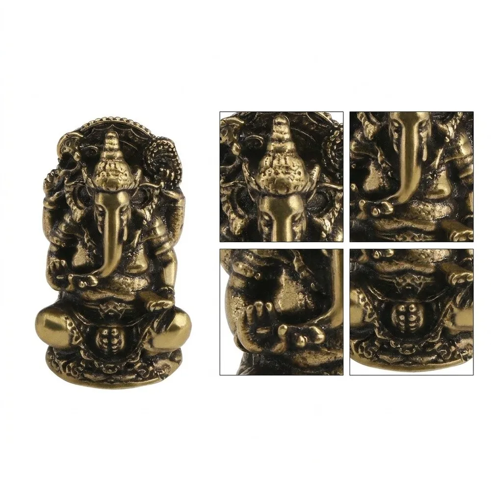 Thai Brass Elephant God Statue by Southeast Asian Tradition for Living Room Shelf Desk or Coffee Table Display