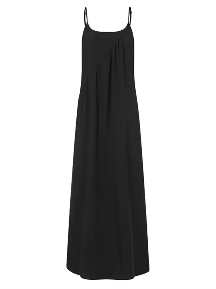 VONDA ชุดยาวผู้หญิง 2025 สปาเก็ตตี้เซ็กซี่ชุด Maxi ฤดูร้อนสบายๆ V คอหลวมชายหาด Vestido Bohemian Robe