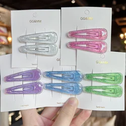 カラフルな光沢のある金属製のヘアピン,2個ピース/ロット,ヘアクリップ,子供,赤ちゃん,女の子のためのスナップピン,ヘアアクセサリー