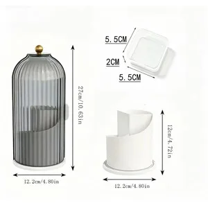 Dust-proof rotating storage box with a transparent sliding cover, 360° free rotation, multiple large compartments, easily stores toothbrushes, toothpaste, makeup brushes, and more.
