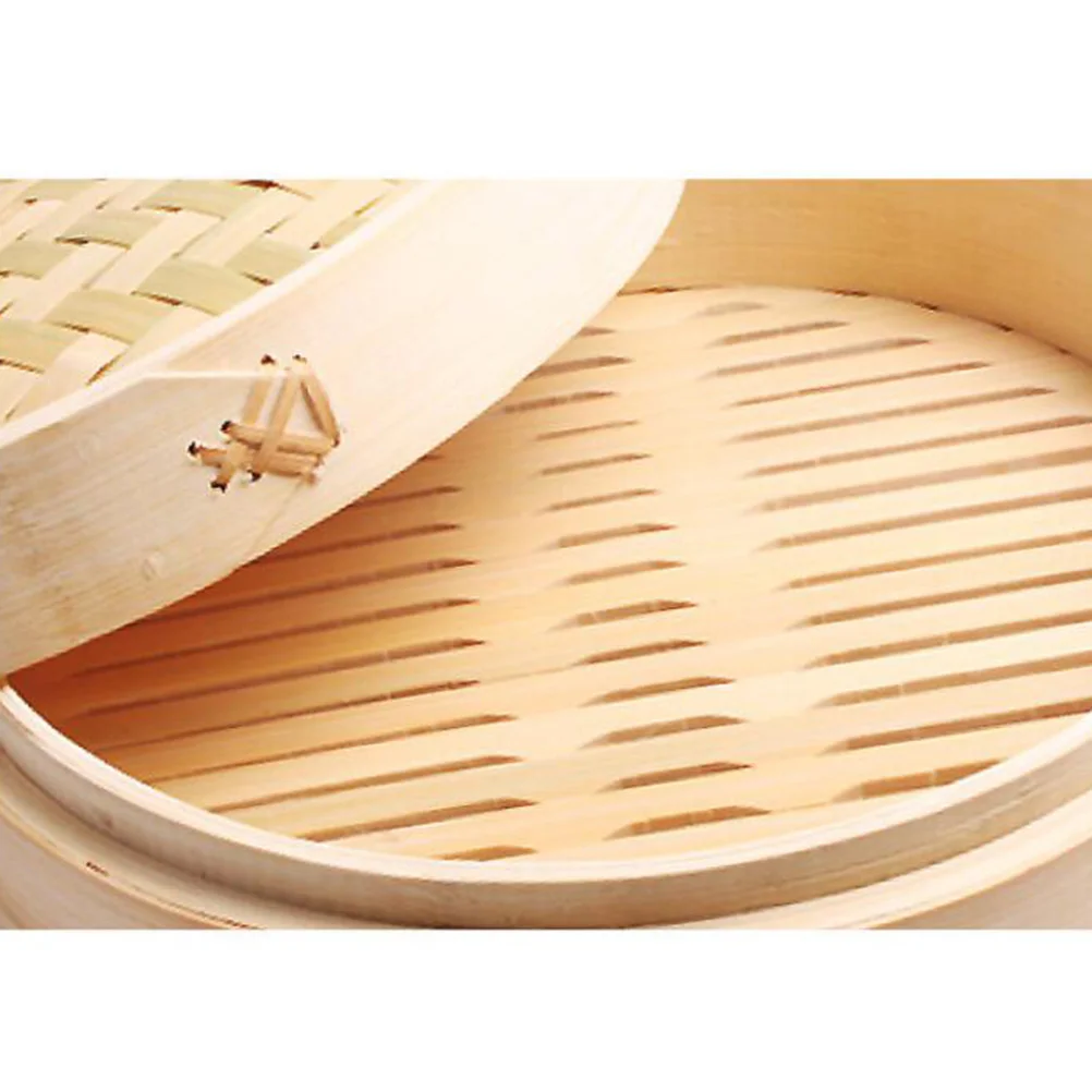 

2pcs Bamboo Mini Basket Round Dim Sum Food Steamer For Home Kitchen 9Cm With Handle Cover Steam Cookware Steamer Dumplings Buns