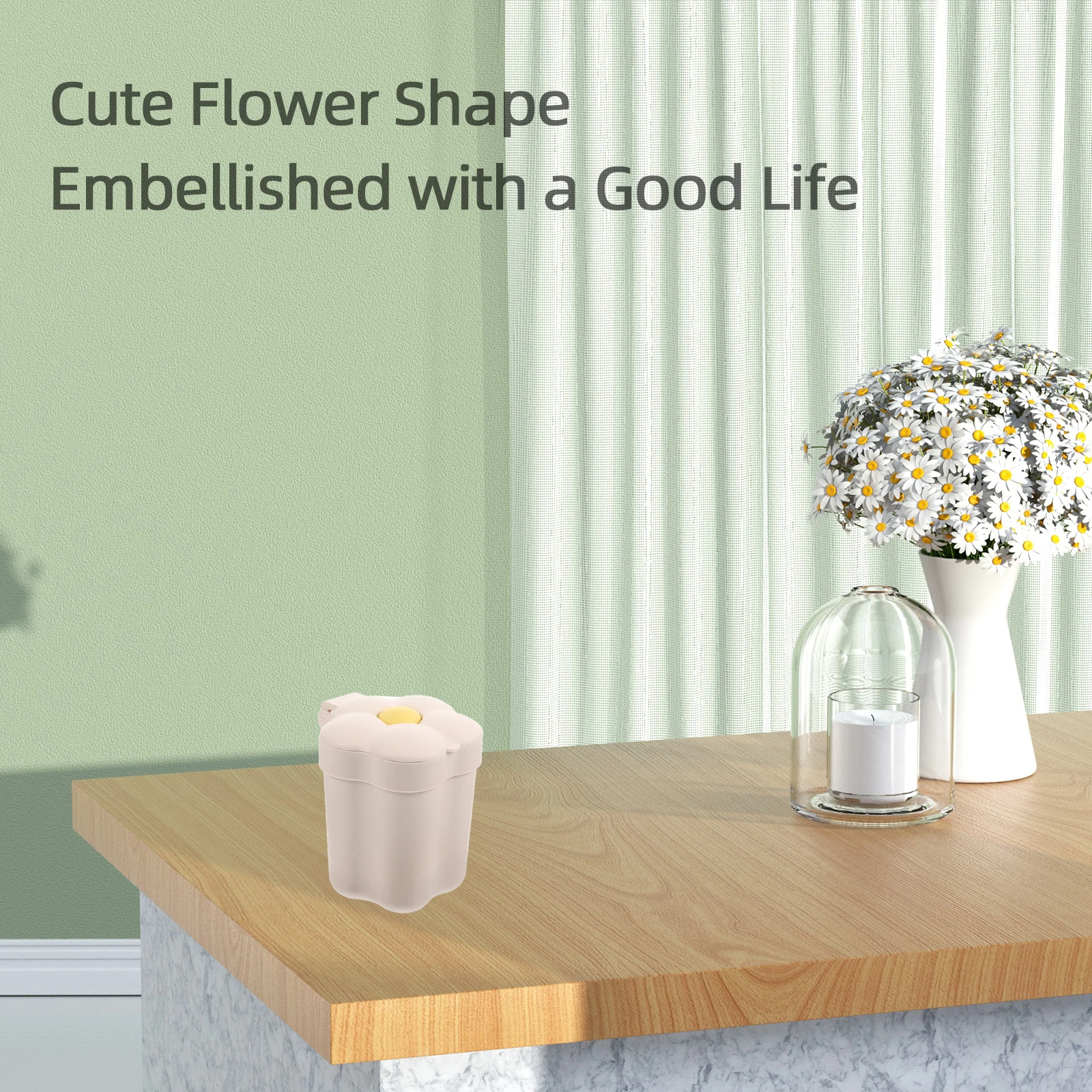 

Mini Flip Lid Desktop Trash Can Small Flower Shape Garbage Bin Office Table Bedroom Compact Waste Container Cartoon Style