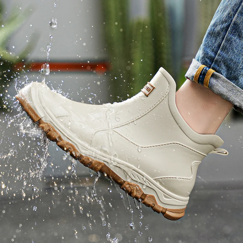 BKQU-Botas de lluvia a la moda para hombre, zapatos cortos e impermeables, antideslizantes, informales, de goma, para pesca y trabajo, novedad de 2024