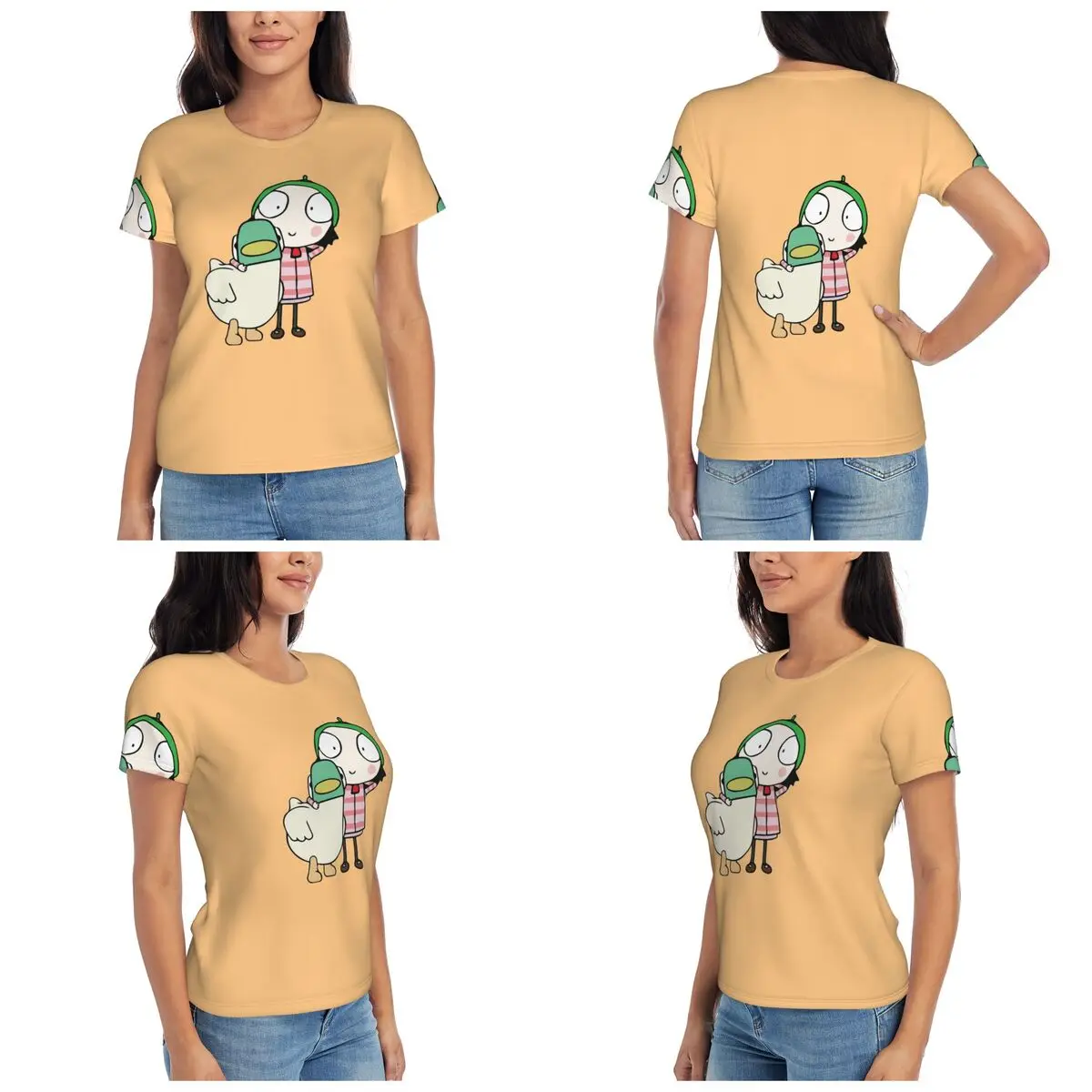 

Sarah And Duck Having Fun T-Shirt Women Short Sleeve T Shirts Round Neck Clothes Cotton Summer Tees Streetwear