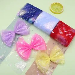 60mm Tulle Ribbon Glitter Star Love Type Mesh Fabric Roll Floret Film Tape per Summer Girl's Bow Making Hairclip Bowknot 5yards