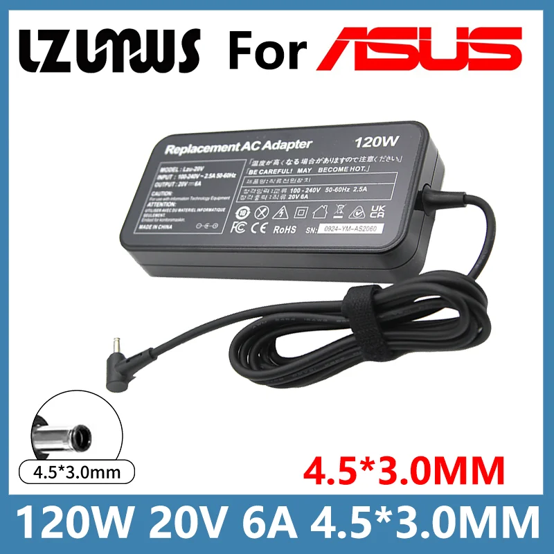 Carregador/Fonte de Alimentação para Notebook 20V 6A 120W 4.5*3.0MM Compatível com Asus K42F K42J K42 K43E K43S K43 K45A K45V K45