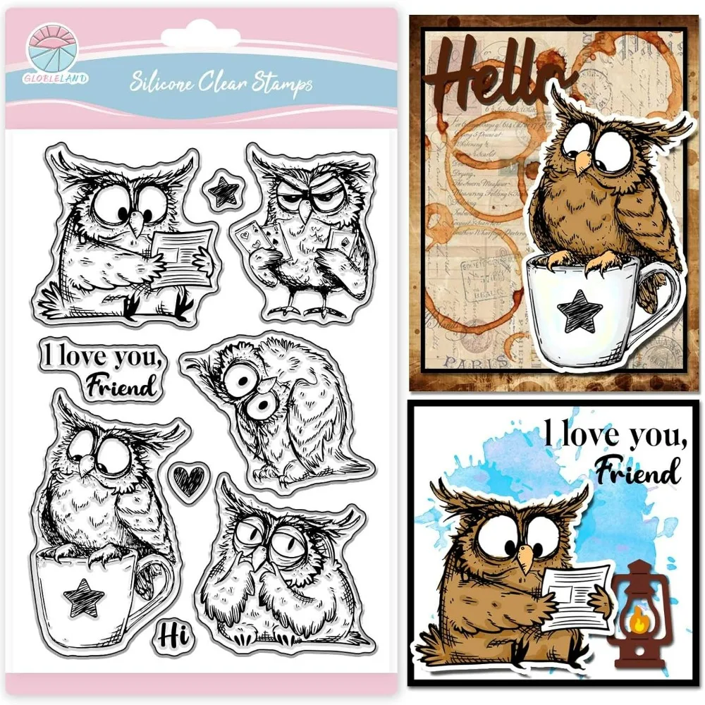 Transparente Stempel mit niedlicher Eule für Scrapbooking, Lesevogel, Silikonstempel, Cartoon-Tiere, Stimmung, transparenter Stempel für die Kartenherstellung