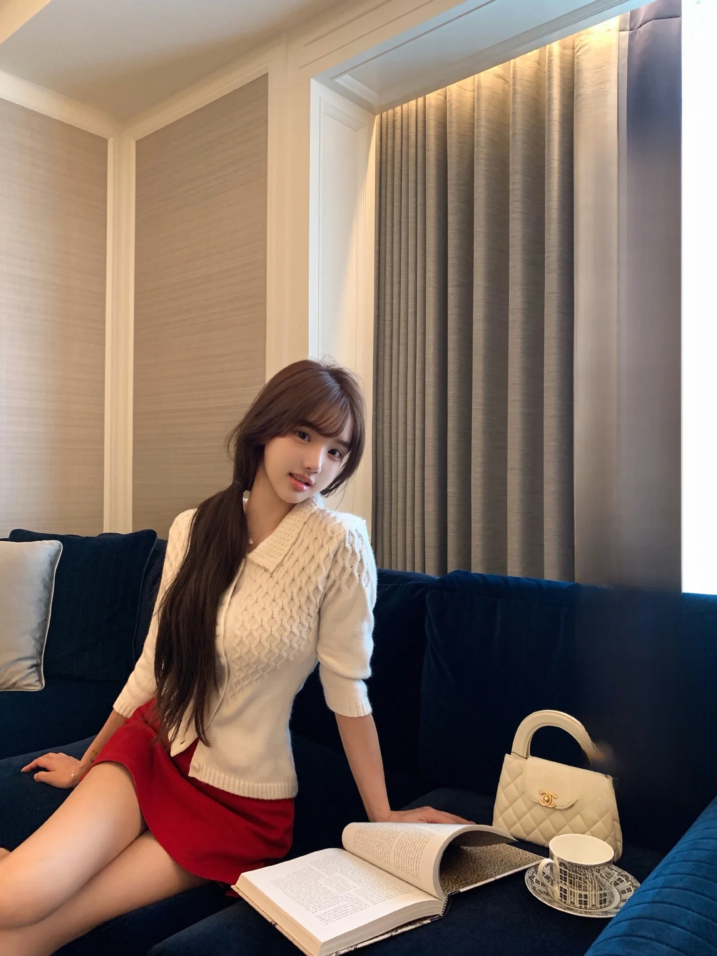 

OKMAOP Slim Fit Plaid Knitwear for Women White Spring Faionable High Quali Long Sve Breathable Comfortable