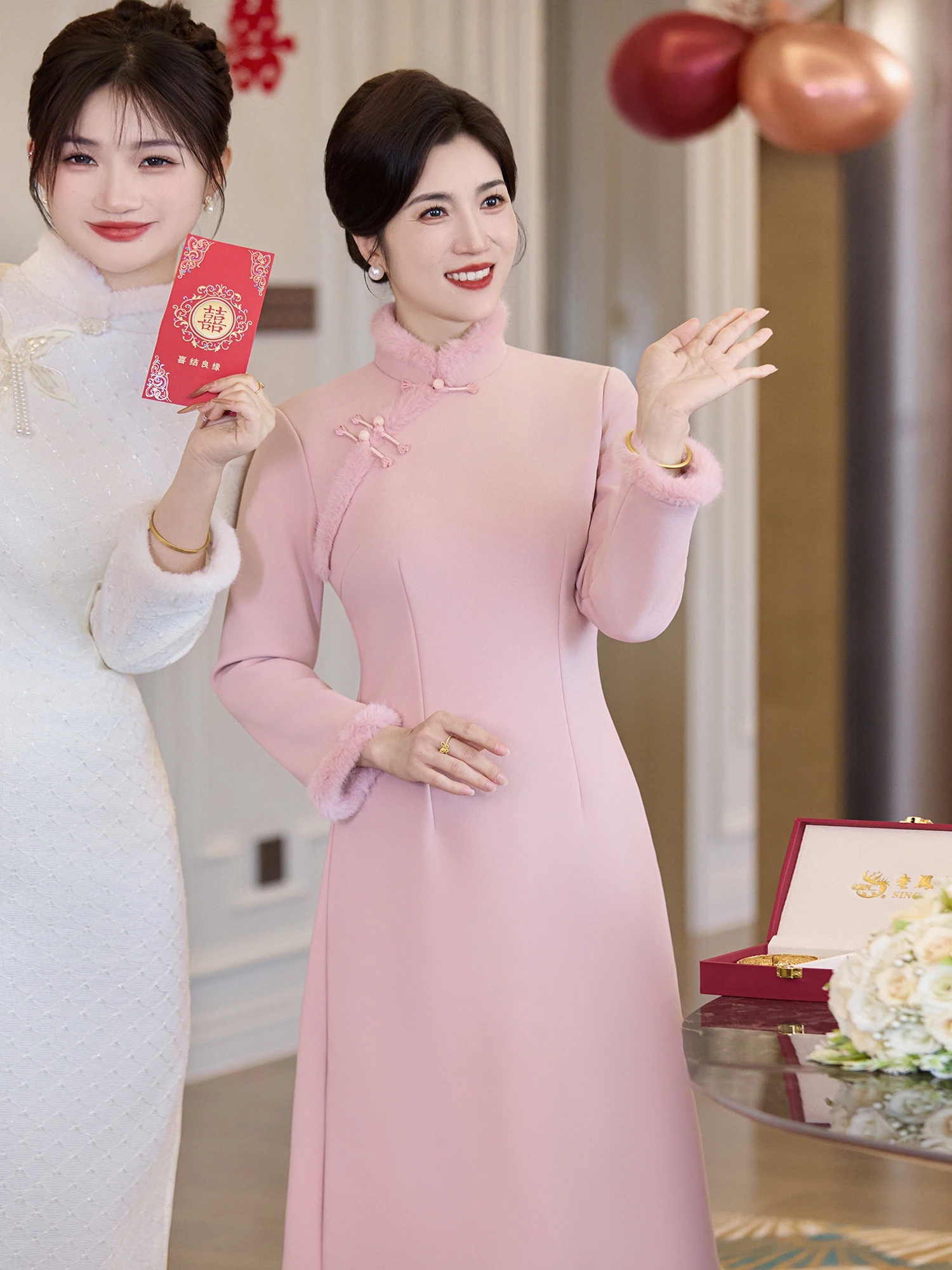 

Pink Velvet Long Qipao Wedding Dr 2026 New Winter Fro Mom's Ceremony Clothes A-Line Warmth for Wedding Receptions