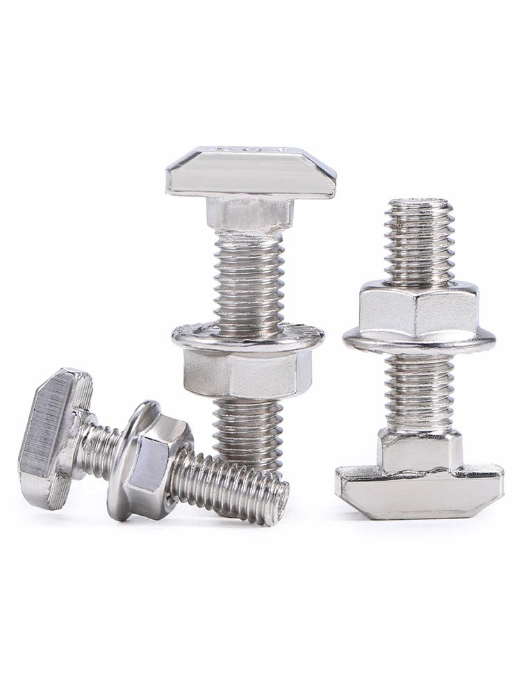 European Standard Aluminum Profile T Bolt Hex Flange Nut Set Nickel Plated M5/M6/M8 For 20/30/40/45 Series