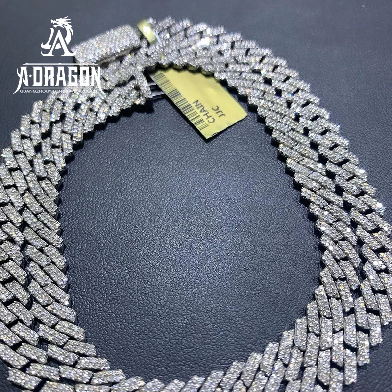 Selling Gold Plated Vvs Moissanite Cuban Link Necklace Hip Hop Style Round Brilliant Cut 925 Silver Fine Bracelet Jewelry