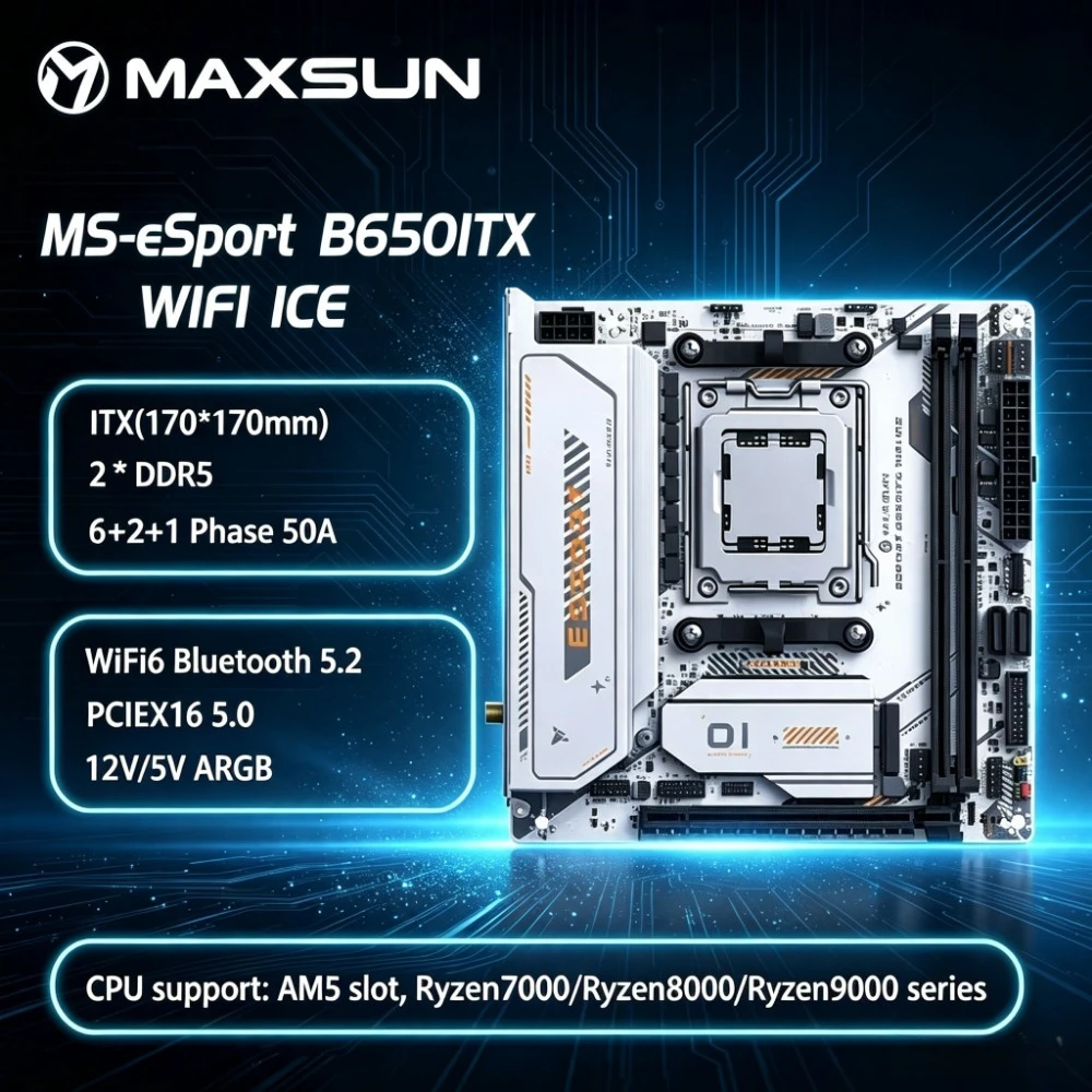 B650 Itx Motherboard Wifi - MAXSUN Anakart ESport B650ITX WIFI ICE,