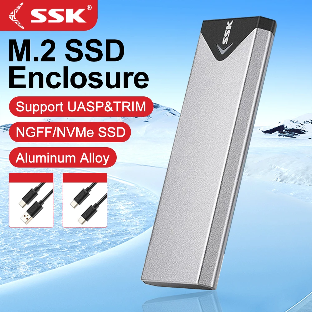 Obudowa SSK M.2 SSD Adapter M.2 NVME SATA SSD 10Gbps Aluminiowa Obudowa Zewnętrzna na Dysk Twardy Obsługa UASP Trim do Obudowy PC