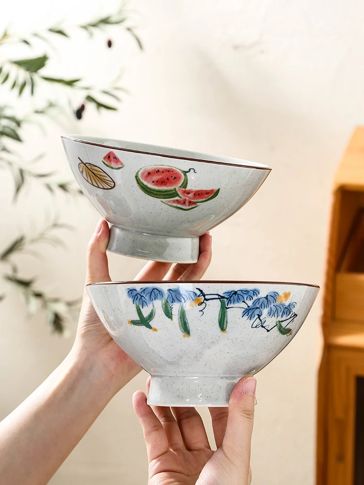 

Большая круглая миска Ele Cerc для лапши с ручной росписью цветочным узором, для домашнего и коммерческого использования, для ресторанов