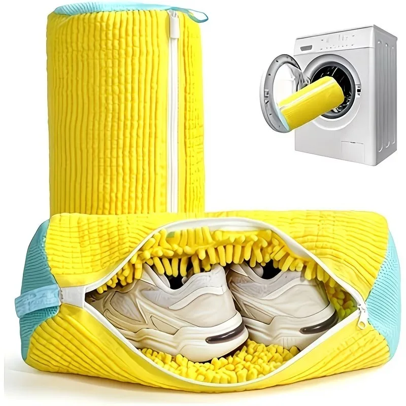 1pc Multi-Functional Shoe & Laundry Bag - Fluffy Fiber 360° Cleaning, Durable Zipper Universal for Sneakers & Casual Shoes