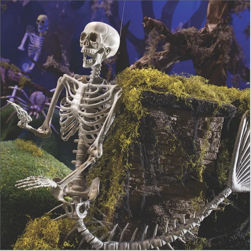 Creepy Mermaid Skeleton Halloween Decor Full Body Skull with Fish Tail Pirate Theme Party Tabletop Decoration