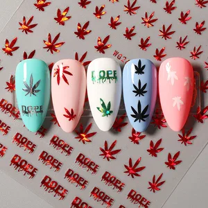 Girls Fashion Mixed DIY Nail Tips Salon Nail Stickers Manicure Decoration Self Adhesive Weed Leaf Designs