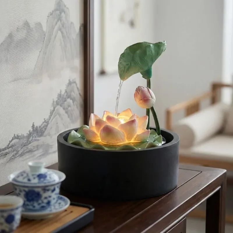 Creative Resin Lotus Flow Ornament Lighting Home Feng Shui Decor Living Room Coffee Table Desktop Handicraft