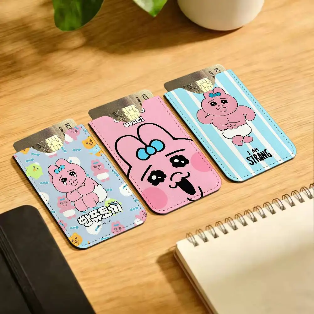 Funny Opanchu Usagi Cute Rabbit Ultra-Thin Mini Leather Card Holder Wallets for Men Women Lightweight Soft Genuine Leather Card