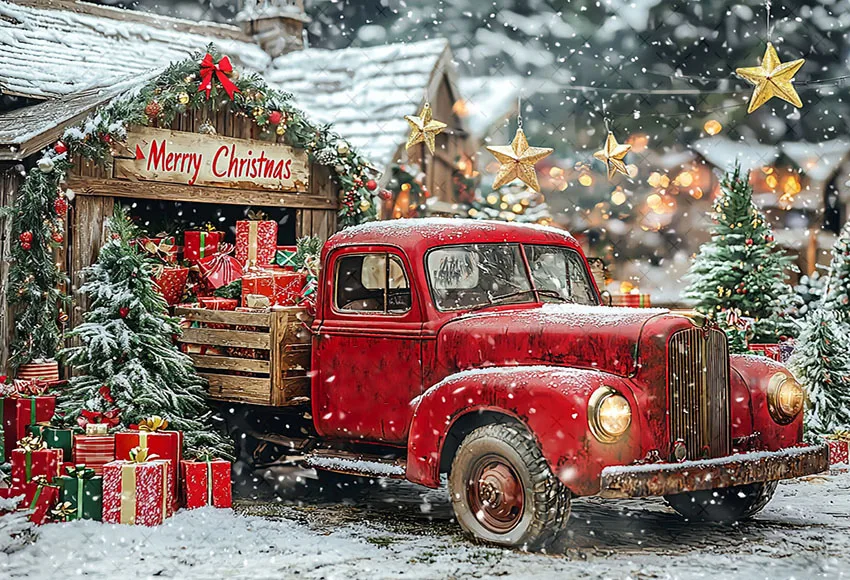 Mehofond Photography Background Christmas Red Truck Winter Snow Xmas Tree Gifts Kids Family Portrait Decor Backdrop Photo Studio