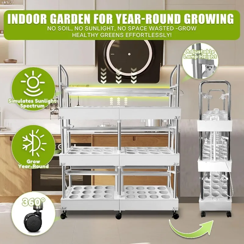 مجموعة نظام الزراعة المائية الداخلي الكبيرة المكونة من 3 طبقات مع أضواء للنمو، ومضخة مياه مزدوجة للحديقة الداخلية، و72 كبسولة كبيرة للخضروات H