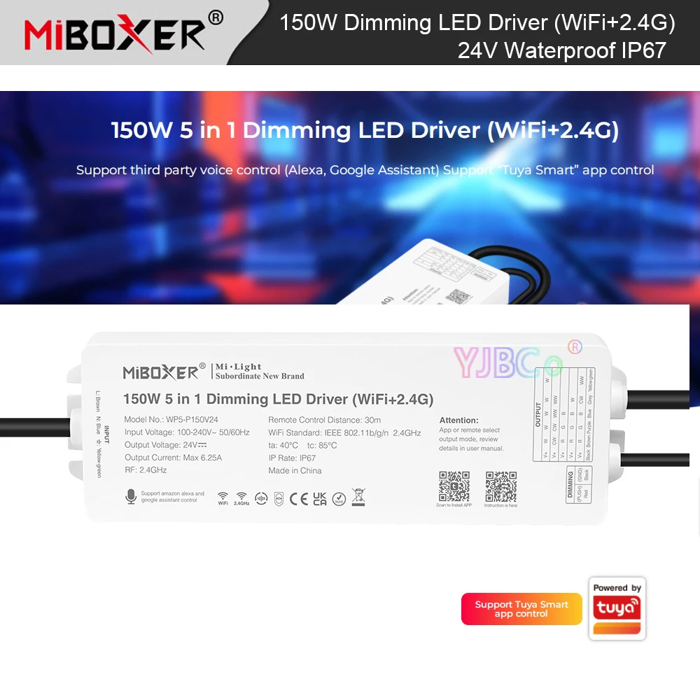 

Miboxer 24V 150W 2.4G WiFi 5 in 1 Dimming LED light Driver Single color/Dual white CCT/RGB/RGBW/RGB+CCT Power supply 110V~220V