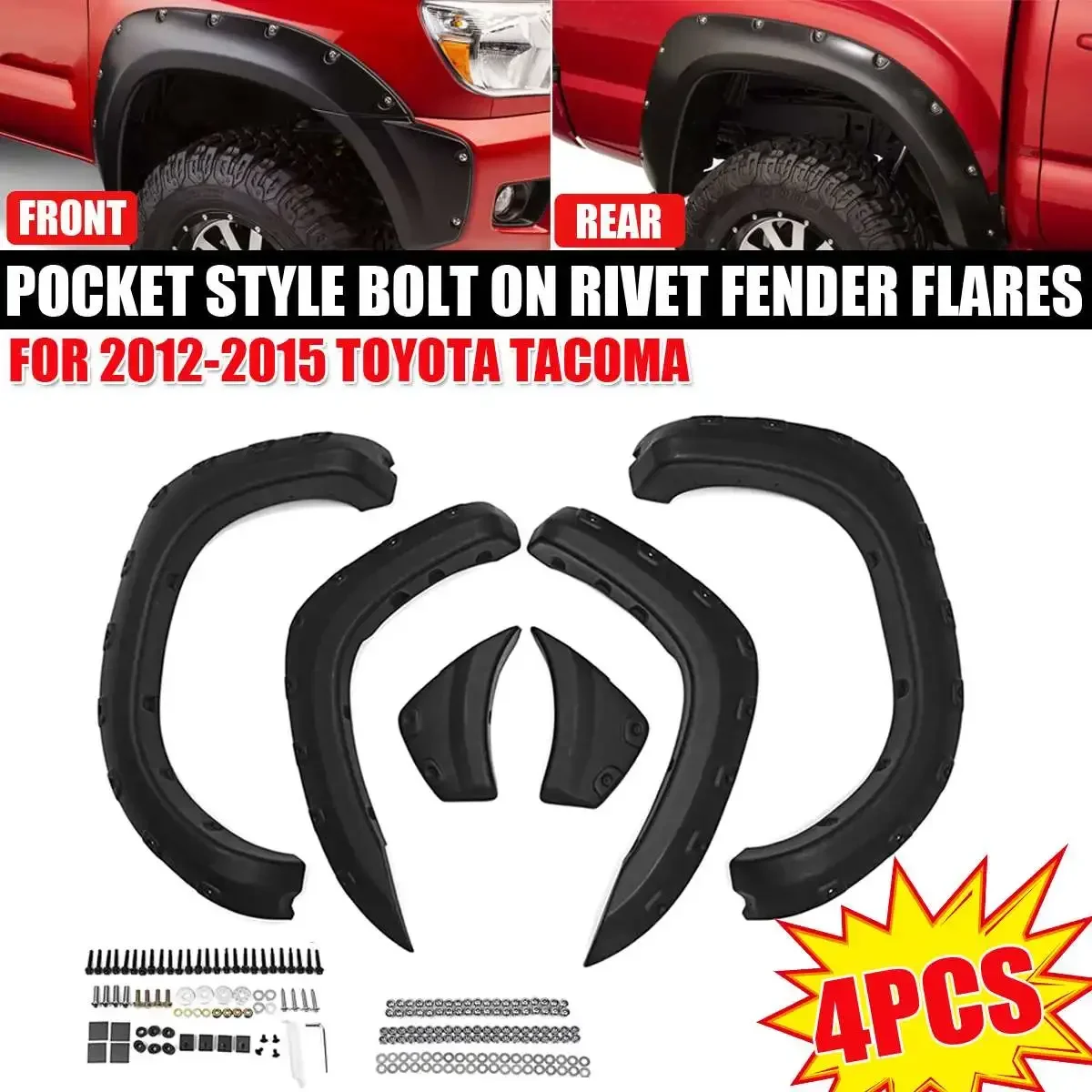 6pcs/set ABS For Pocket Style Striae For Fender Flares For Toyota Tacoma 2012-2015