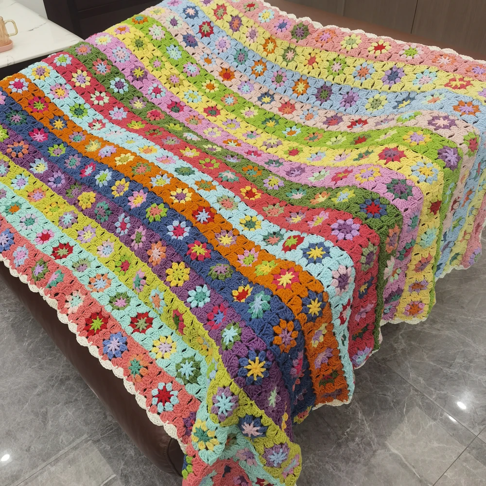 Original Handmade Crochet Casual Blanket Hand Hooked Crochet Nap Blanket Cushion Felt DIY Floor Mats Bed Cover