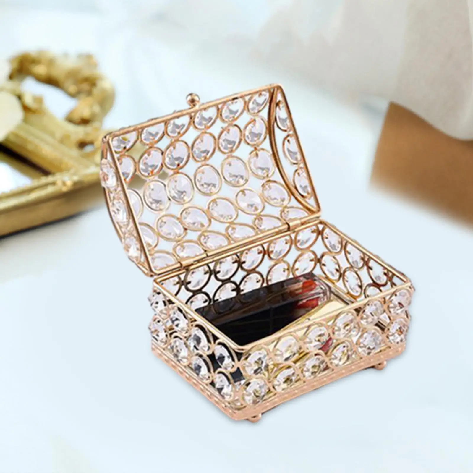 Vintage Crystal Jewelry Box European Style Earrings Jewelry Trinket Organizer Decorative Storage Box for Jewelry Makeup Bathroom