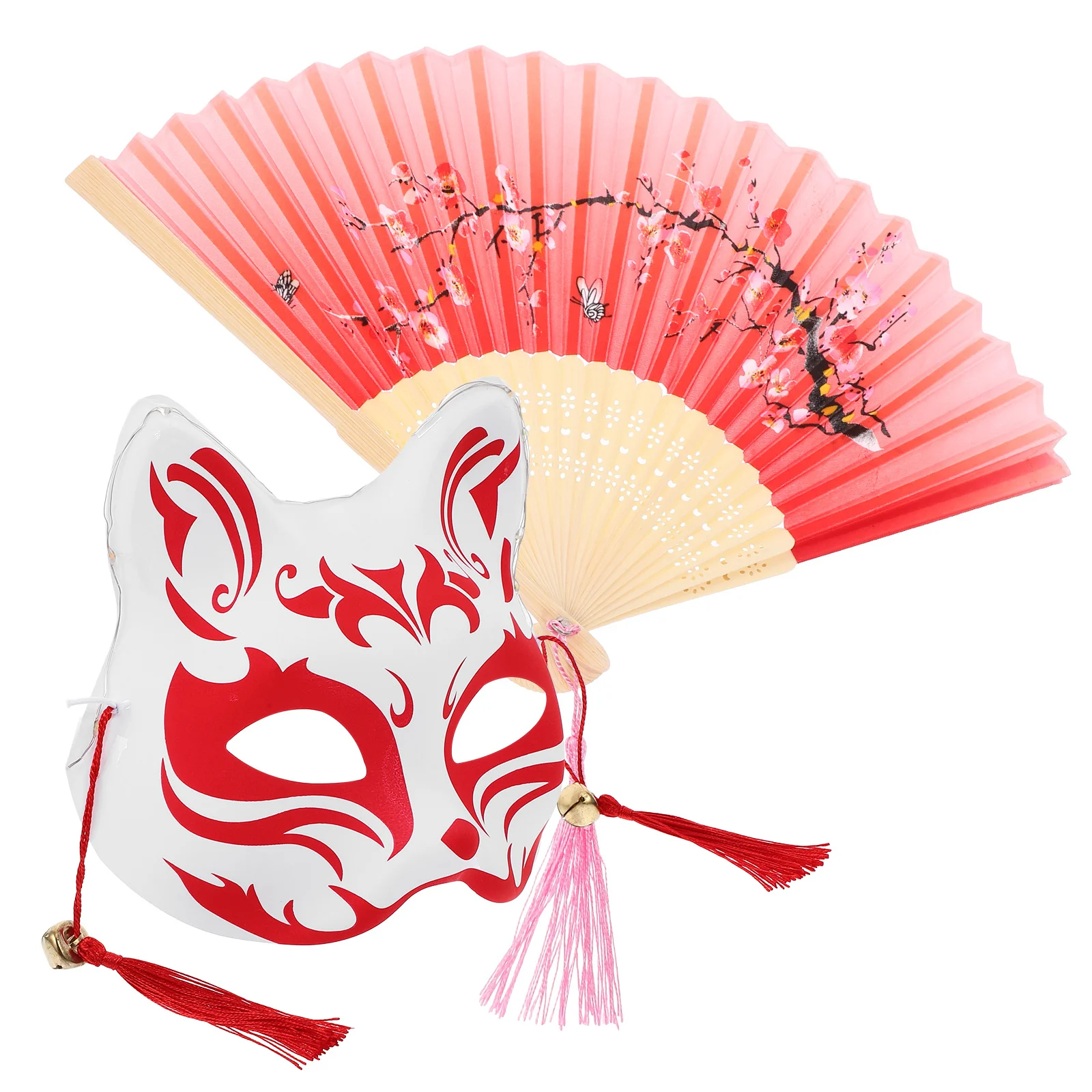 ชุดหน้ากากจิ้งจอกและพัดสำหรับงานเทศกาล อุปกรณ์ประกอบฉากงานปาร์ตี้สำหรับผู้หญิงและผู้ใหญ่ อุปกรณ์เสริมเครื่องแต่งกายตกแต่ง งานฝีมือประณีต