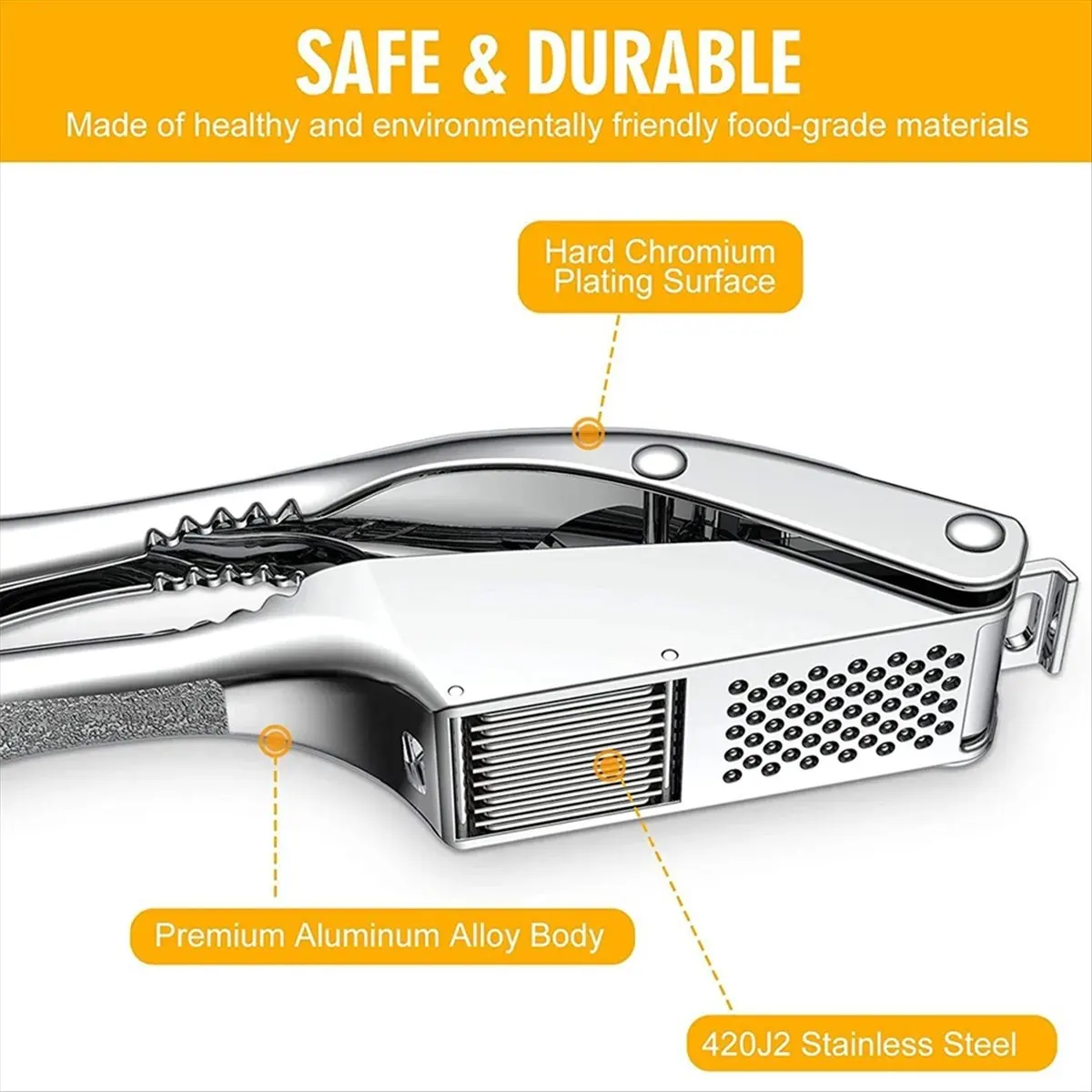 AA83 Garlic Press and Slicer 2-in-1 Stainless Steel, Dual Function Garlic Mincer and Crusher, Handheld Garlic Squeezer