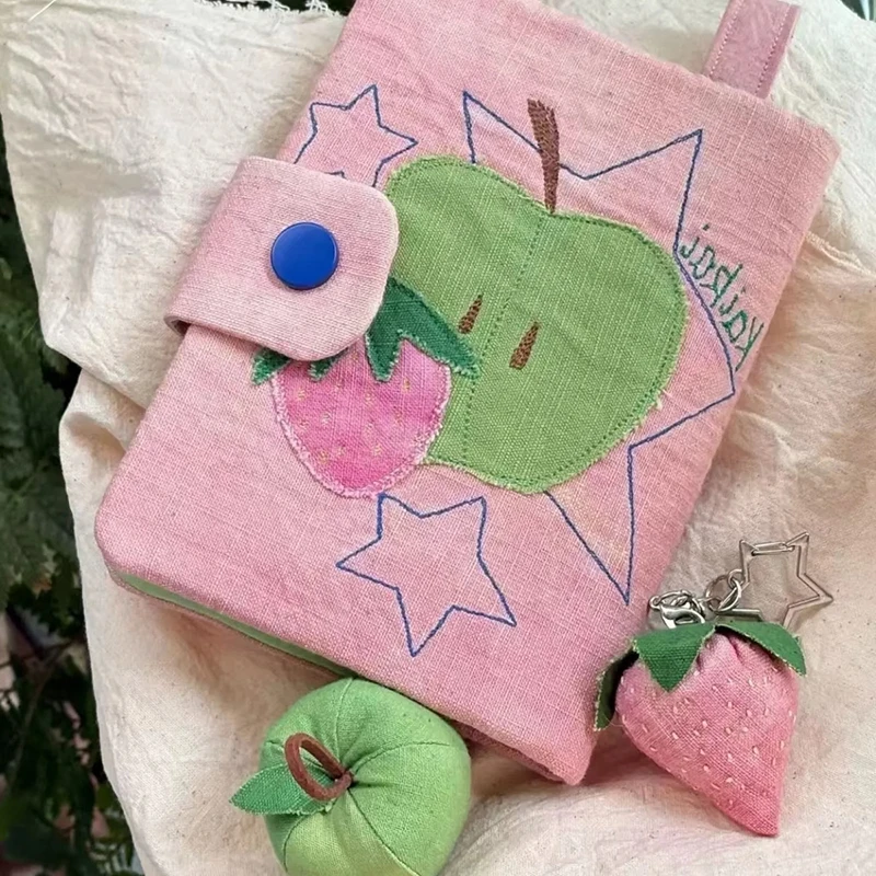 Porte-cartes brodé avec motif de fruits, fermeture à bouton-pression, étui léger pour passeport, pochette de voyage pour documents, portefeuille portable pour ranger les cartes bancaires.