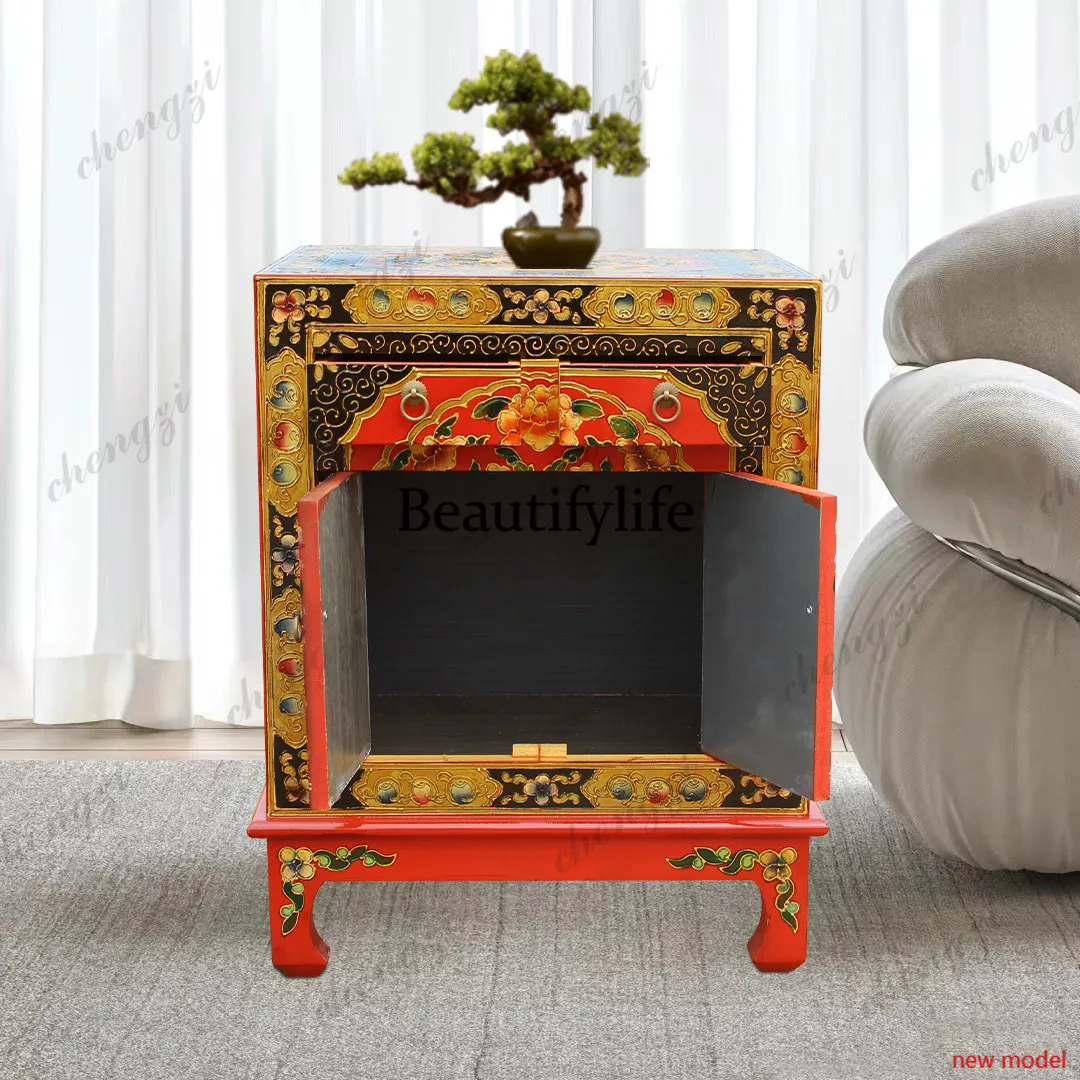 AB03  Chinese-style solid wood side cabinet,hidden chest, bedside cabinet, side table, painted furniture, corner table,vintage c