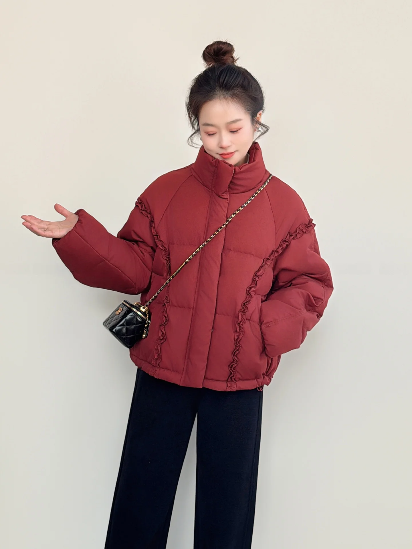 

Warm Bread Sle down Jaet Women's ort Coat Wood ain 90 White Du down Filling Korean Version Loose Fit Coat