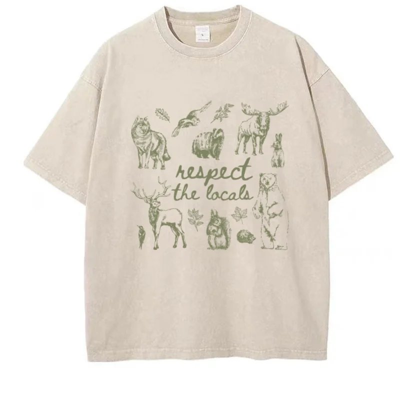 Respect The Locals Wildlife T Shirt Unisex Cool Loose T-shirts Men Women Vintage Washed Soft Breathable Short Sleeve Tees