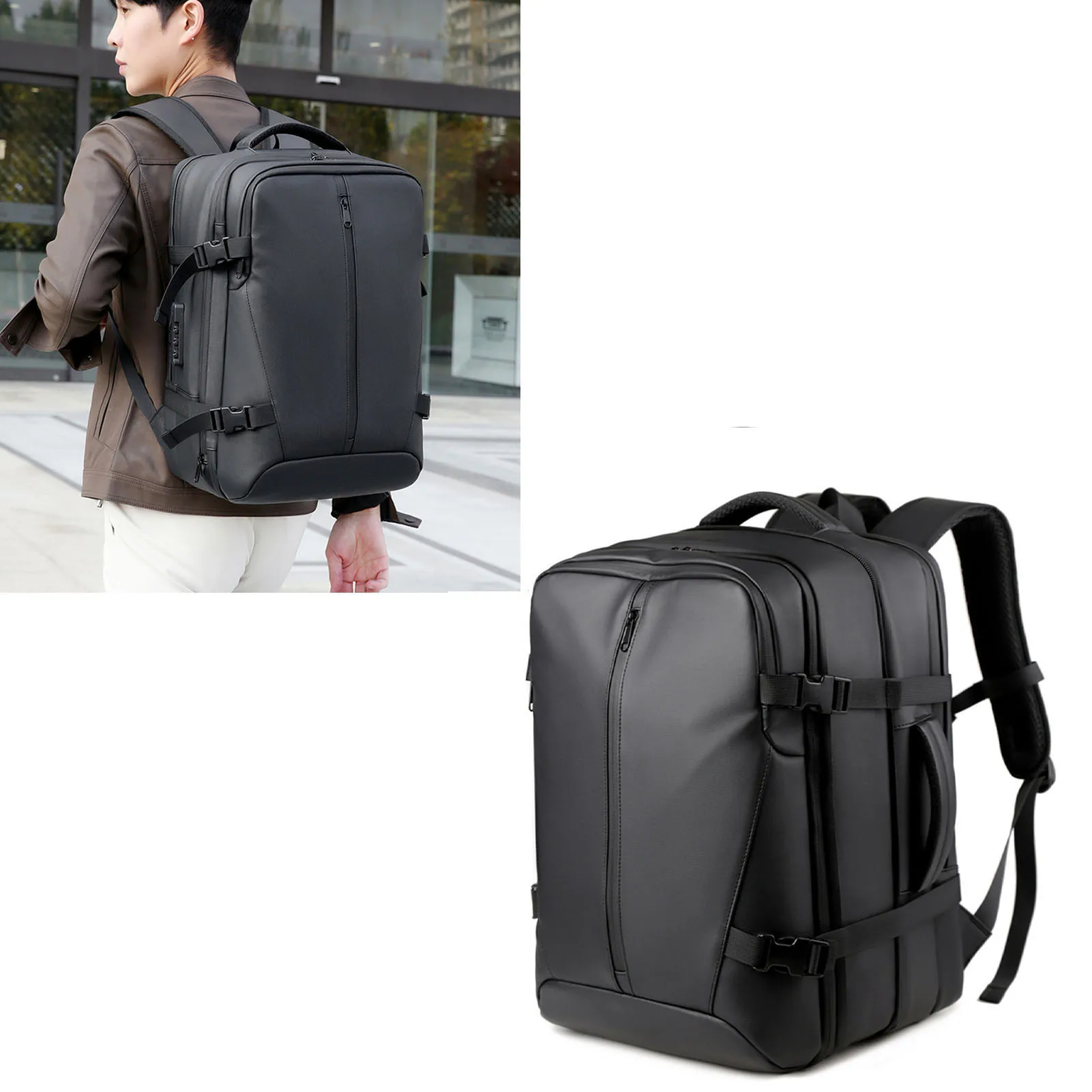 

Expandable Travel Backpack Anti Theft Lock Splashproof Breathable Vacuum Backpack Comfortable Large Capacity 36-55L for Trips