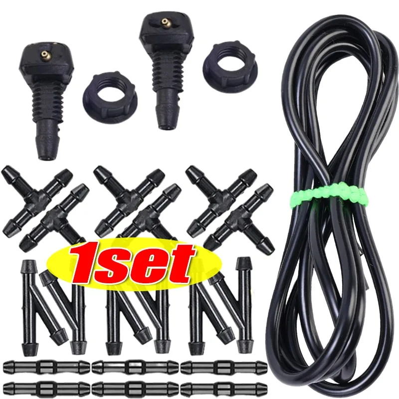Universal Car Windshield Washer Hose Wiper Blade Pipe Jet Spray Nozzle Water Fluid Tube Joiner Connector Auto Replacement 1Set
