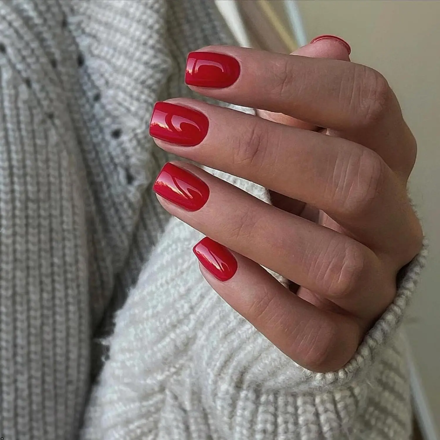 120PCS Press French Red Mid-Length Square Fake Nails Solid Color Design Reusable Acrylic False Nails Whitening Nail Art And DIY image 2