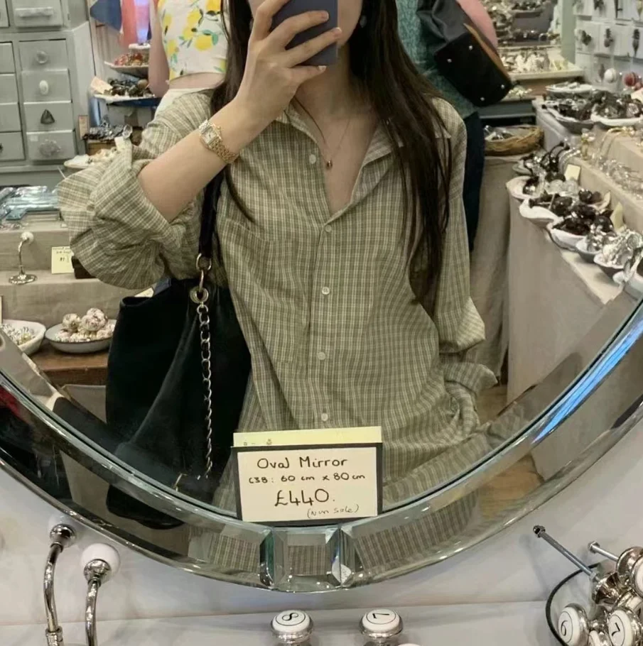 

Loose Long Sve Basic Plaid irt Korean Sle Casual Faion Women's Cotton Pure Fabric irt Comfortable Breathable