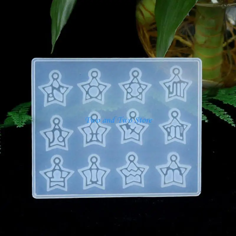HX6F UV Crystal Epoxy Resin Mold 12 Constellations Pendant Casting Silicone Mould Handmade DIY Hanging Ornaments Resin Mould