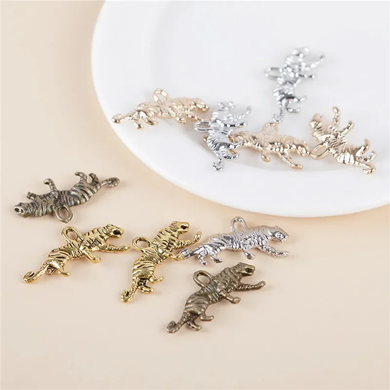 10pcs Mixed Color Tiger Charms Pendant Animal Pendant Fit DIY Earrings Necklace Jewelry Making Handcrafted Accessories 22*11mm