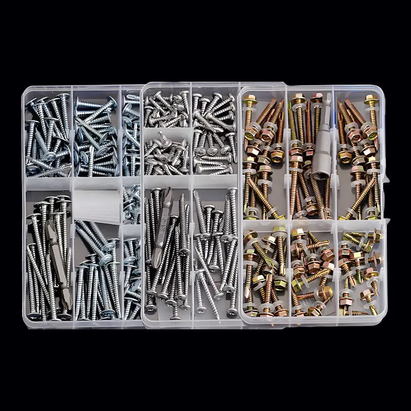 1 Box M4.2~M6.3 Cross Phillips Flat Countersunk / Pan Round / Truss / Hex Head Self Drilling Screw Sheet Metal Set Kit