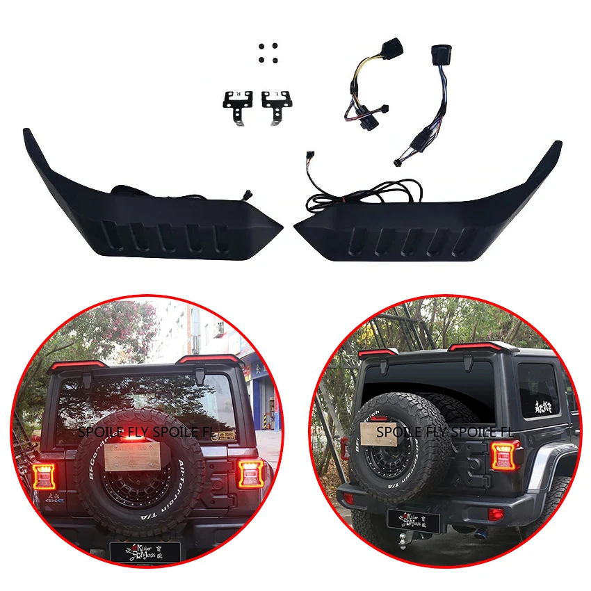 

High Quality Car Rear Roof Wing Spoiler With LED Brake Light Tail Side Splitter Body Kit For Jeep Wrangler 2007-2017 JK 2018+ JL