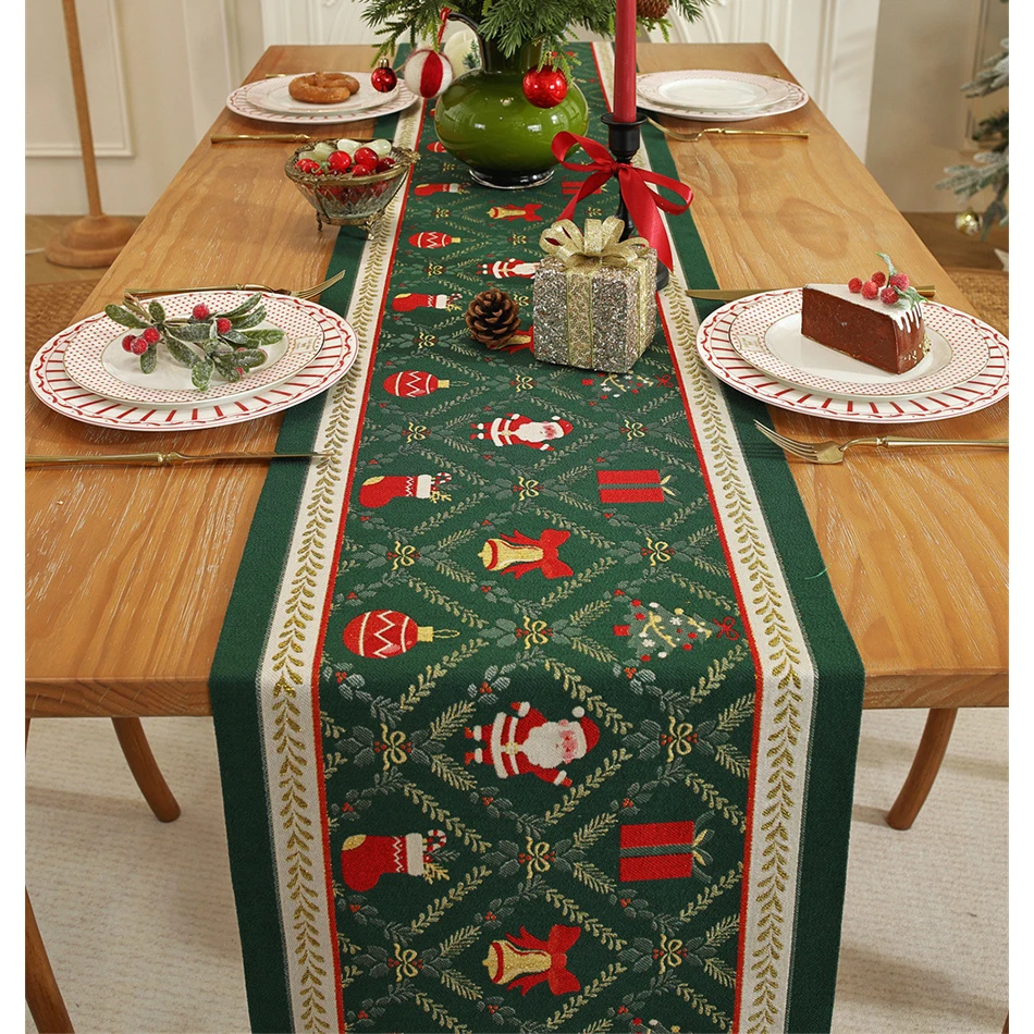 Father Christmas Chenille Tassel Table Runner Cotton Linen Thicken Fabric Dining Room Modernfor Party Festival Decor