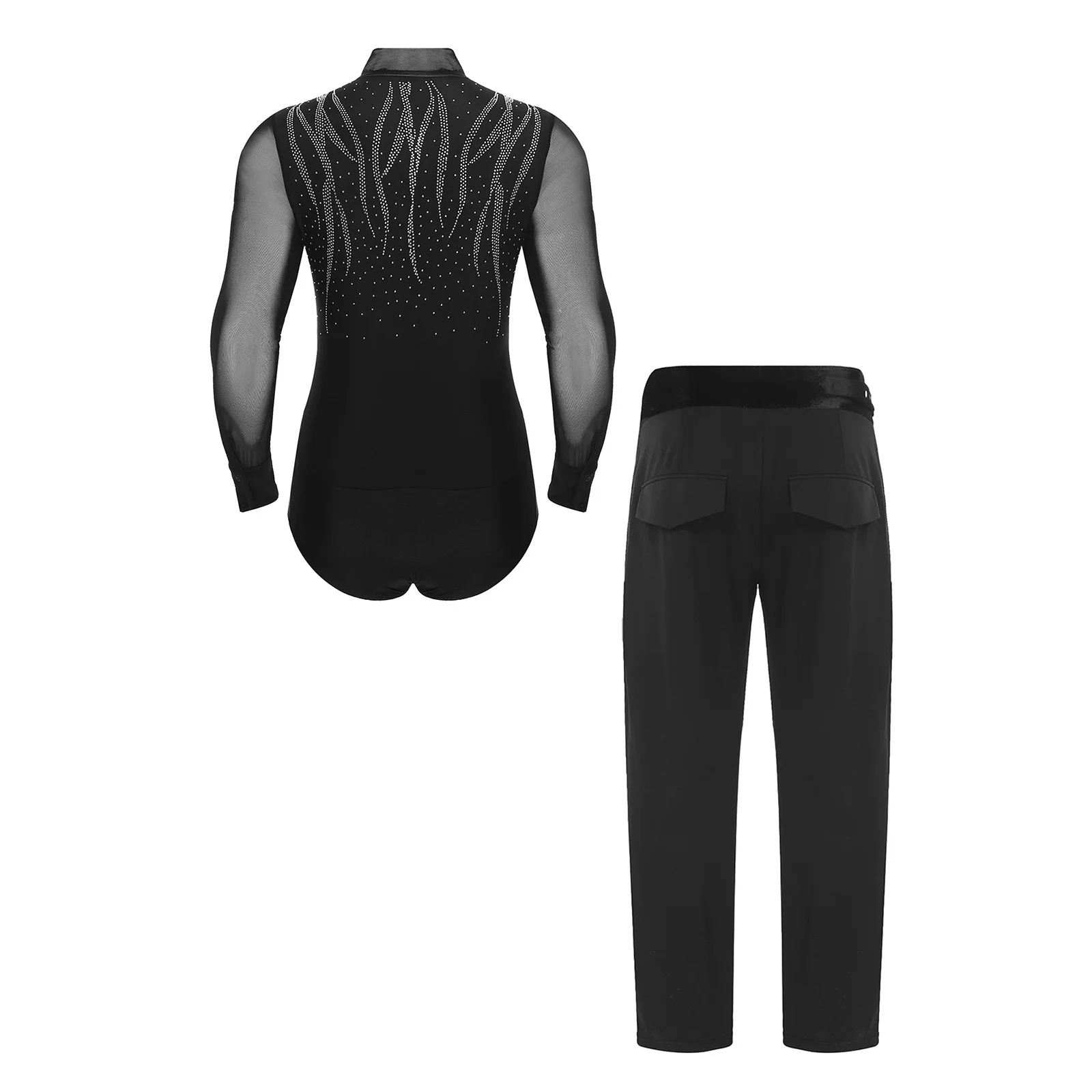 الرجال اللاتينية التانغو أداء الرقص الزي يوتار مع السراويل الشكل التزلج الباليه السالسا قاعة الرقص السامبا رومبا تشا تشا Dancewear