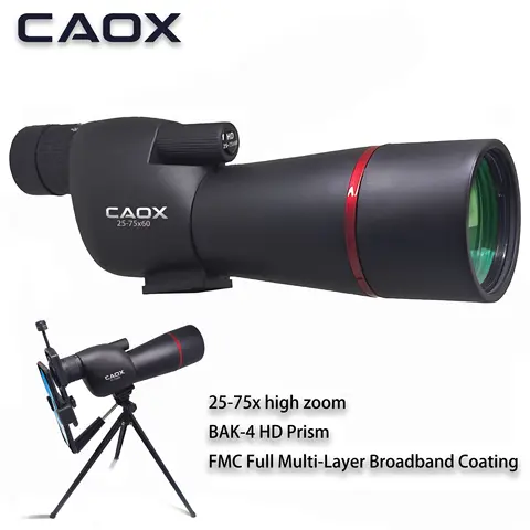 CAOX 25-75x60 Monocular Telescope High-Power Dual Focus Optical Zoom Scope High Magnification Long Range Night Spyglass Telescop