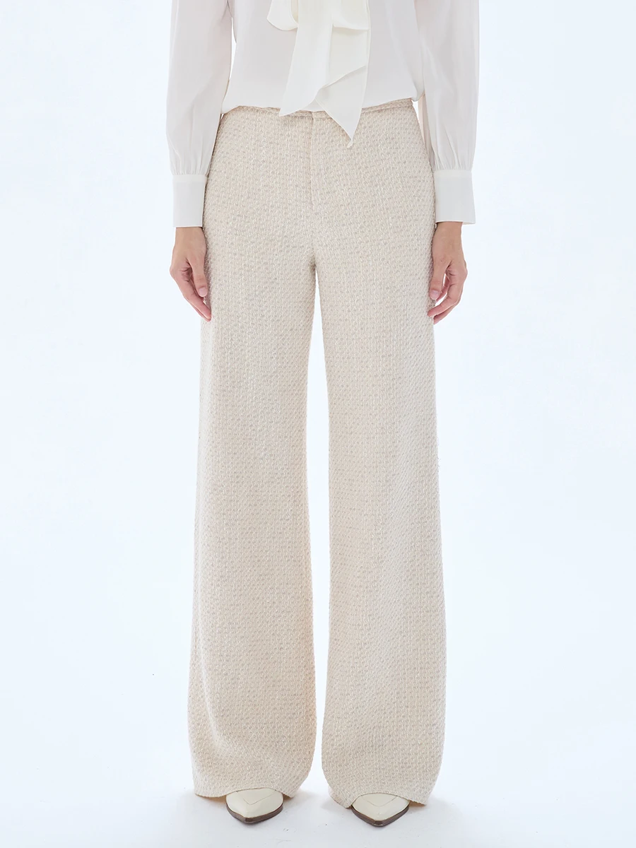 

Повседневные шерстяные брюки с широкими штанинами прямого кроя для осени и зимы, с золотистой нитью, женские, с высокой талией, из полиэстера