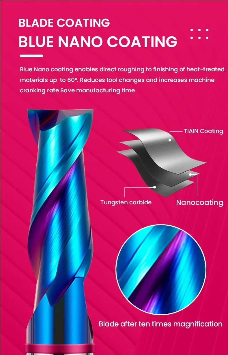 AZZKOR TGP-HRC70 2F Schaftfräser mit blauer Nano-Beschichtung, farbiger Ringmarkierung, aus Wolframstahl-Hartmetall, mit flachem Boden, für CNC-Maschinen. – Detail 7