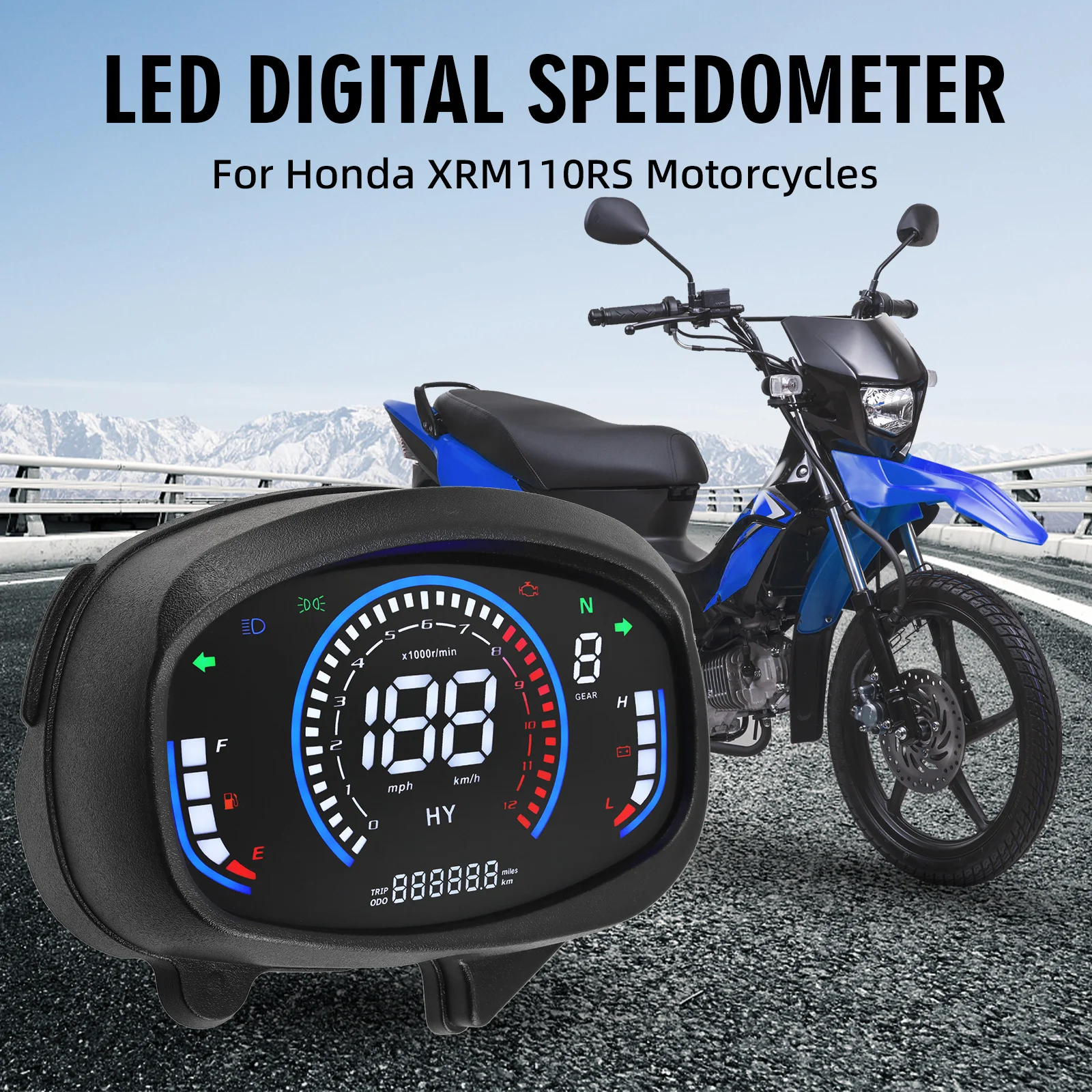 

12V Digital Motorcycle Instrument Speedometer RPM Dashboard With Fuel Level Voltmeter Moto Gauge For Honda XRM110RS Motorcycles